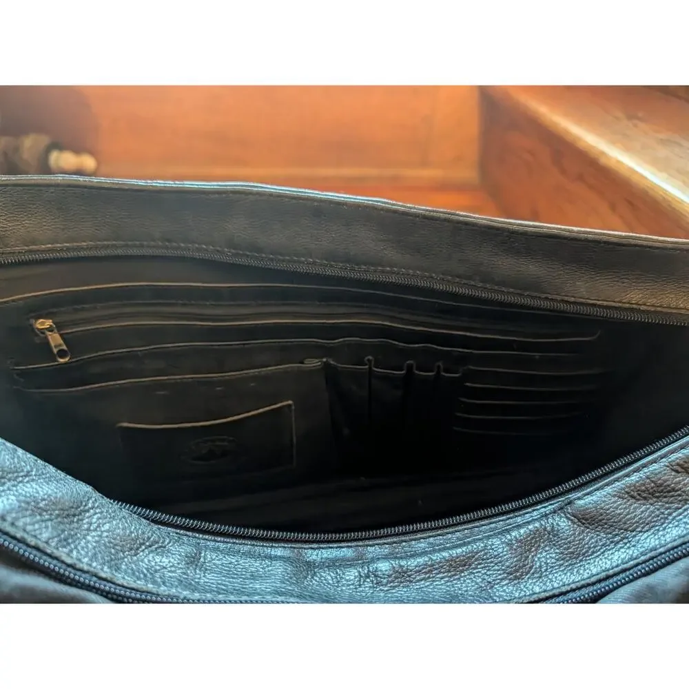 Vintage Boulder Ridge Soft Leather Laptop Messenger Bag Soft Black Leather